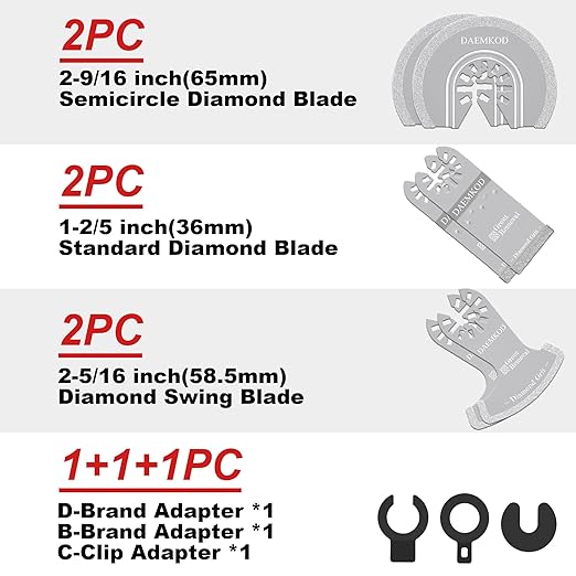 6 Pack Diamond Oscillating Blade, 3 Types Professional Oscillating Blade Sharpener for Cleaning Mortar, Grout Removal Blade for Oscillating Tool, Fit Milwaukee Dewalt Bosch Worx Ryobi