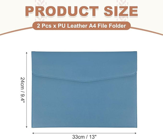 PATIKIL 2Pcs PU Leather A4 File Folder, Document Holder Envelope Waterproof Napa Texture Filing Organizer Portfolio Folder Case with Magnetic Snap Closure for Home Office, Light Blue
