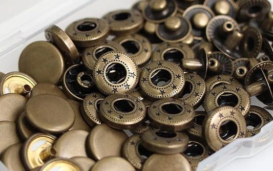 BetterJonny 24 Sets Heavy Duty Leather Snap Fasteners Kit, 15mm Metal Snap Buttons Press Studs Leather Rivets Snaps with 4 Setter Tools for Clothes Bracelet Jackets Jeans Antique Brass