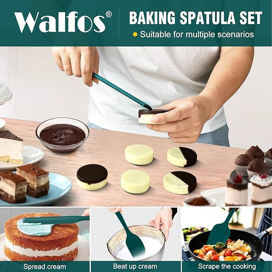 Walfos Silicone Spatula Set of 5 - (600°F) High Heat Resistant Dark Green Kitchen Scraper Spatulas, One-Pieces Seamless Design, Perfect for Cooking Mixing & Baking - BPA Free and Dishwasher Safe