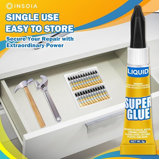 Super Glue Liquid Clear, 48 X 3g All Purpose Strong Adhesive Ca Glue Cyanoacrylate Quick Dry Instant Glue for Plastic, Metal, Ceramic, Shoe, Wood, Leather, Model, Rhinestone, Jewelry and DIY Crafts