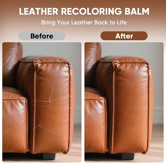 Leather Recoloring Balm, Leather Couch Repair Kit, Leather Restorer for Couches, Leather Scratch Repair, Leather Recoloring Balm for Faded & Scratched Leather Couches (Light Brown (Tan), 12 OZ)