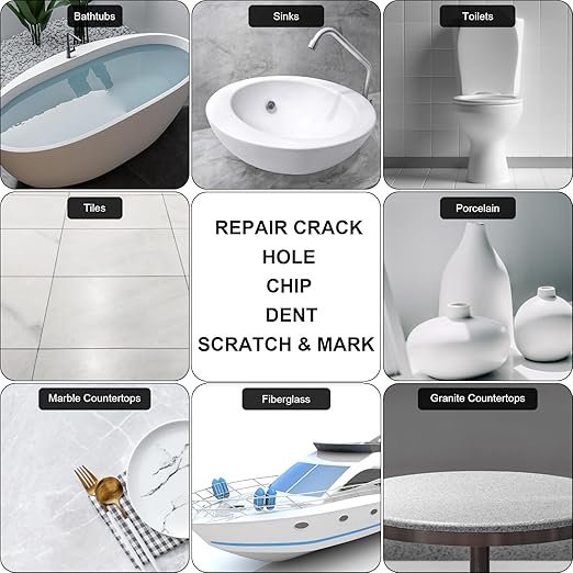 LANBOKIT Tile, Granite and Marble Repair Kit(Color Match), 3.7 OZ Tub and Fiberglass Shower Repair Kit with Strong Adhesion, Porcelain Stone Repair Kit for Cracks, Holes, Chips, Scratches, Dents