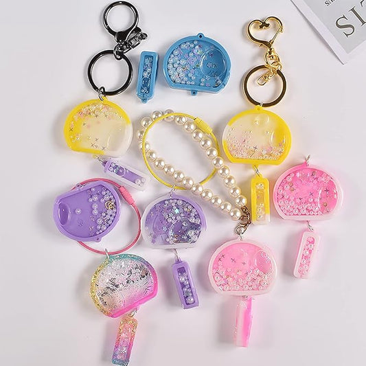 Shaker Resin Molds, 10 Cavity Wind Chime Quicksand Silicone Molds Resin Casting Molds Epoxy with PVC Sheets and Colored Beads for Jewelry Making, Keychain DIY