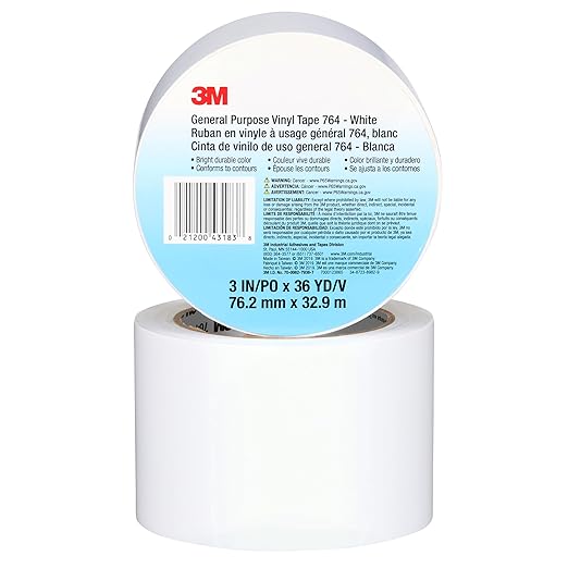 3M Vinyl Tape 764, General Purpose, 3 in x 36 yd, White, 1 Roll, Light Traffic Floor Marking Tape, Social Distancing, Color Coding, Safety, Bundling