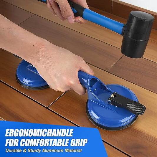 Floor Gap Fixer Tool for Laminate Floor Gap Repair,Floor Repair Kit with Suction Cup and Mallet,Perfect for Floor Gap Closing Repair Tool,Not Suitable for Scraped Surface Floor(Double disc blue)