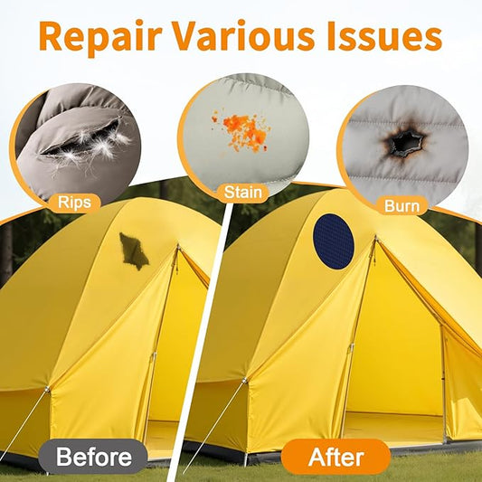 Waterproof Self-Adhesive Fabric Repair Tape - Tent Repair Kit,51pcs Nylon Fabric Patches for Tent, Jacket, Clothes, Puffer Down Jacket,Sleeping Bag, Outdoor Gear Tenacious Repairs Tape, Dark Blue