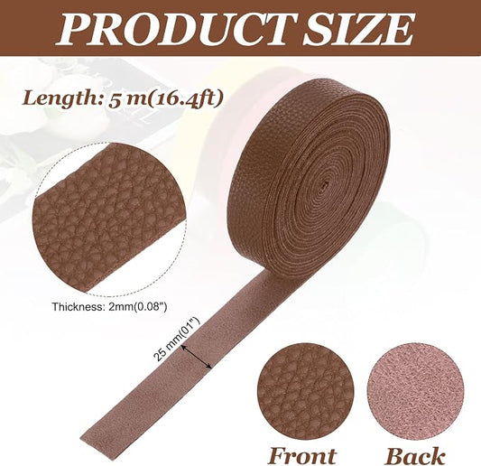 MECCANIXITY Faux Leather Strap, 1" Width x 197" Long Grained Leather Belt Strip Trim Roll for DIY Craft Projects, Pet Collars, Traction Ropes, Bag Straps, Hobby Workshop (Brown)