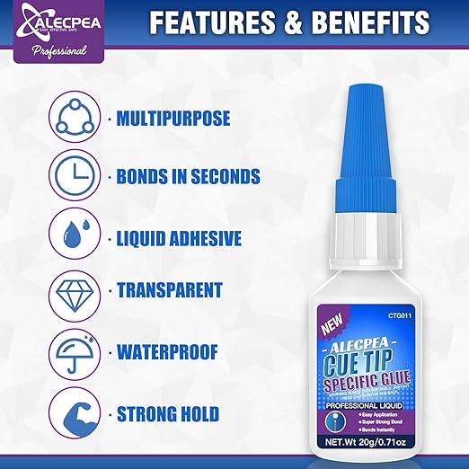 ALECPEA Quick Dry Pool Cue Tip Glue, 20g Glue for Billiard Cue Tip Repair & Maintenance