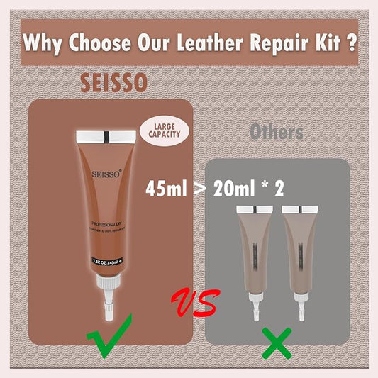 SEISSO Vinyl and Leather Repair Kit for Furniture, Sofa, Jacket, Couches, Car Seats and Purse. Easy Instructions to Match Any Color, Restore Any Material, Bonded, Italian, Pleather, Genuine