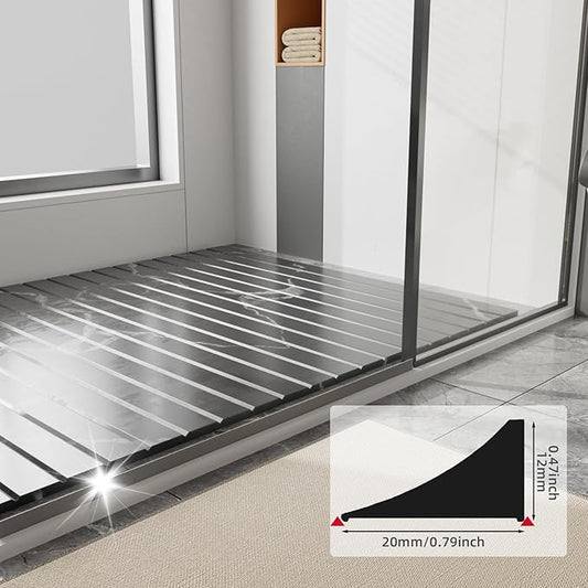39 Inch Shower Threshold Water Dam Barrier Door Bottom Seal Strip, Silicone Rubber Kitchen Splash Guard, Corner Dam Water Retaining Strip for Countertop, Shower, Bathroom(Grey)