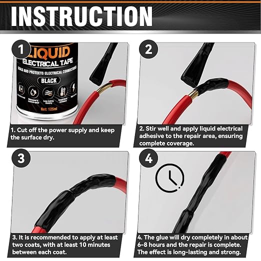 Liquid Electrical Tape - Waterproofing insulating electrical glue, Quick-Drying wire glue, Temperature Resistant, Used for Outdoor Indoor Wires, Electronic Component & Electrical Equipment (125ml)
