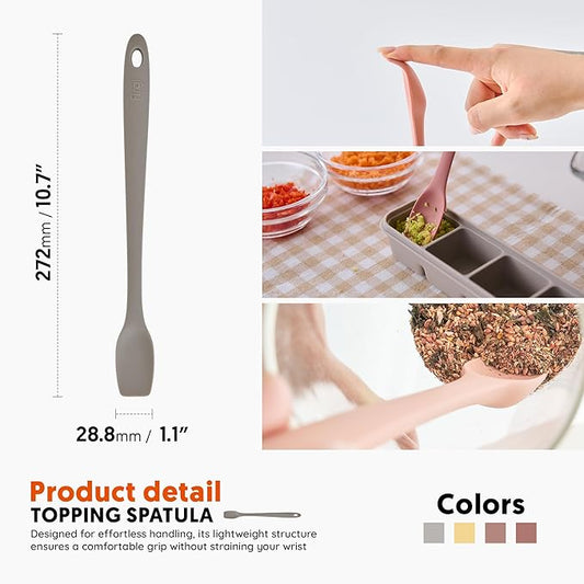 Platinum Silicone Topping Spatula for Cooking – BPA Free Heat Resistant Cooking Utensils for Non Stick Pans – One-Piece Spoonula for Baking, Mixing & More – Kitchen Scraper 10.7” WarmGray