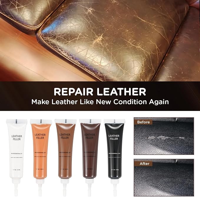 Kenbry Vinyl and Leather Repair Kit, Black Vinyl Repair kit for Car Interiors, Furniture, Couches,Shoes,Restore Leather Scratch, Tears & Burn Hole