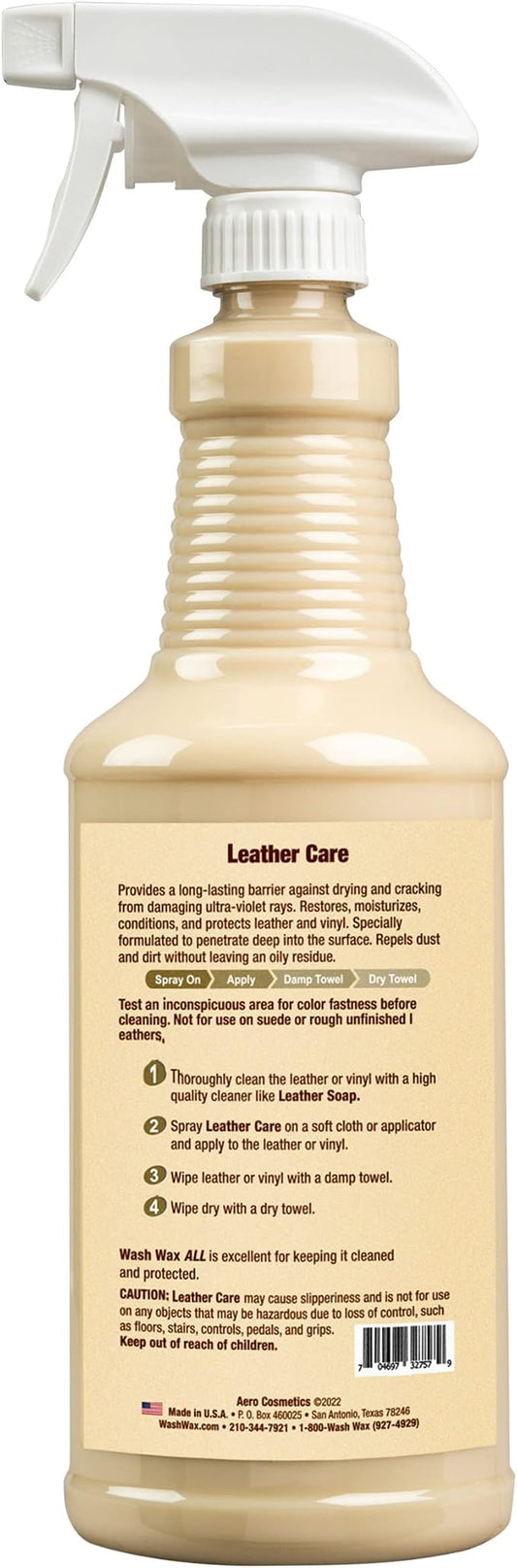 Leather Care Conditioner, UV Protectant, Aircraft Grade Leather Care, better than automotive products. Excellent for Furniture, car seats & RV 's, does not leave dirt attracting residue, 32oz