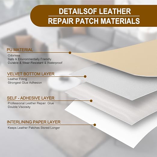 Leather Patches for Furniture,Self Adhesive Leather Repair Patch,Leather Patch Tape kit for Couch,Car Seat,Motorcycle seat,Loveseat (Beige, 17"x 30"(Fine-Grained))