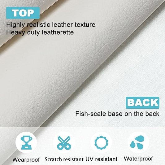 White Faux Leather Fabric 19"x54" - Lychee Grain Flexible Vinyl Leather for Handbag Making, Hair Accessories, Upholstery Repair and Fashion DIY Craft Projects