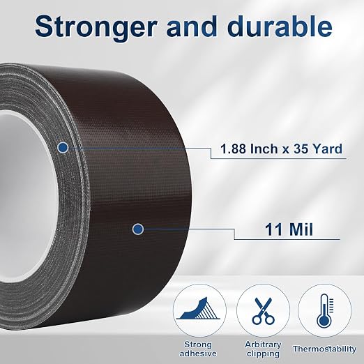 Dark Brown Duct Tape Heavy Duty, 1.88 Inch x 35 Yard Waterproof Strong Adhesive Duct Tape for Indoor Outdoor Repairs Tear by Hand, 1 Roll