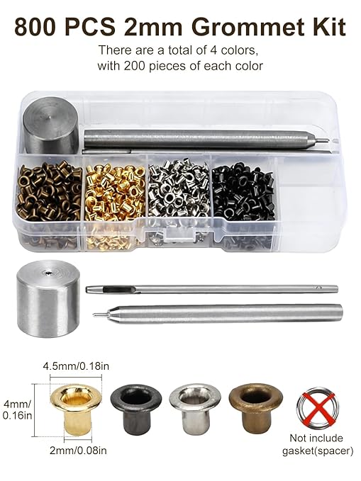 Grommets 2mm Metal Eyelets Kit, 800 PCS Small Grommet Kit with 3 Pcs Install Tool and Storage Box, Leather Grommet Kit for Shoes Clothes Crafts Bag Project