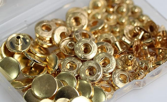BetterJonny 24 Sets Heavy Duty Leather Snap Fasteners Kit, 15mm Metal Snap Buttons Press Studs Leather Rivets Snaps with 4 Setter Tools for Clothes Bracelet Jackets Jeans Gold