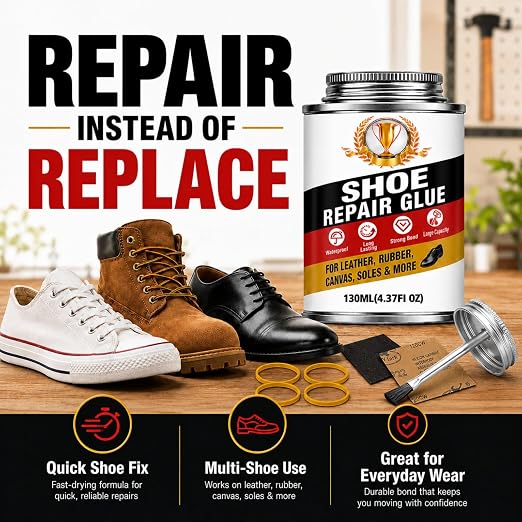 Shoe Glue Sole Repair for Leather and Sneakers, 130 ML | Multi-Surface Shoe Adhesive, Waterproof, Flexible, Fast-drying, Easy Application for Leather, Sneakers, and Soles