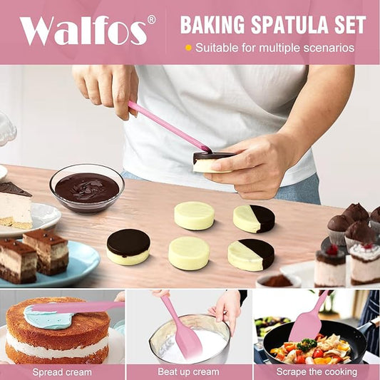 Walfos Silicone Spatula Set of 5 - (600°F) High Heat Resistant Kitchen Scraper Spatulas, One-Pieces Seamless Design, Perfect for Cooking Mixing & Baking - BPA Free and Dishwasher Safe(Pink)