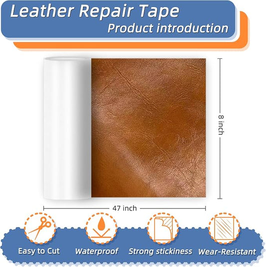 8x47 Inch Leather Repair Tape,Self Adhesive Leather Patches for Furniture,Vinyl Repair Kit for Couches,Bed,Car Seats,Chair (Light Brown)
