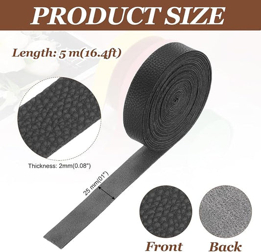 MECCANIXITY Faux Leather Strap, 1" Width x 197" Long Grained Leather Belt Strip Trim Roll for DIY Craft Projects, Pet Collars, Traction Ropes, Bag Straps, Hobby Workshop (Black)