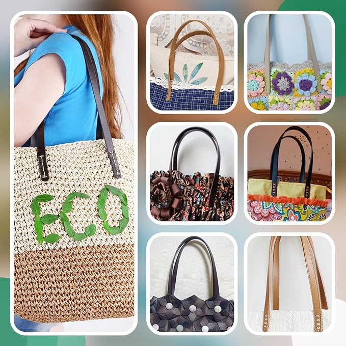 PH PandaHall 24 Inch Leather Bag Handles 2pcs Green Leather Bag Straps 0.7 Inch Wide Sew on Purse Handles Short Handbag Strap Replacement Handle for DIY Shoulder Bags Tote Crochet Bag Repair