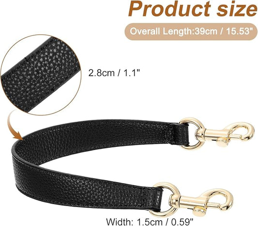 uxcell 14.17 Inch PU Leather Short Bag Strap with Clasp, Purse Handles Handbags Replacement Straps for Clutch Bag Underarm Bags, Black, Gold Buckle