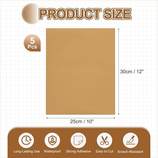 MECCANIXITY 5 Pcs Leather Repair Patch 10"x12" Self-Adhesive Leather Vinyl Repair Tape Kit for Furniture Couches Sofa Chair Car Boat Seats Jackets, Khaki