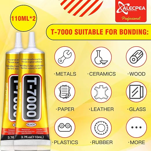 ALECPEA Upgrade T-7000 Black Adhesive Glue - 2PCS 110ml | High-Performance Waterproof Adhesive for Precision Repairs, Perfect for Phone, Electronics, Jewelry, and Crafts