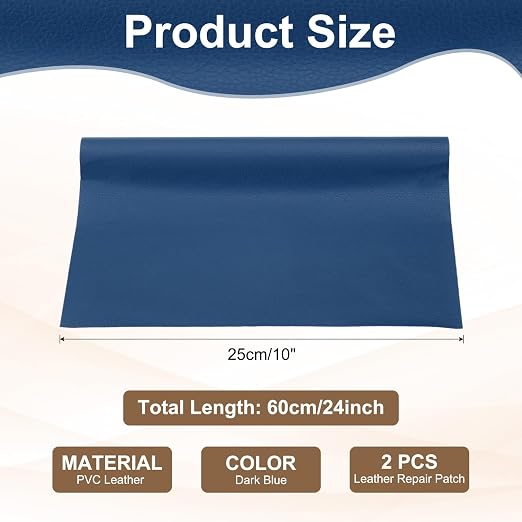 PATIKIL Leather Repair Patch, 2 Pack 10 x 24 Inch Self-Adhesive Vinyl Patch Furniture Tape Repair Kit for Sofas Couches Stools Chairs Cabinets Bags, Dark Blue