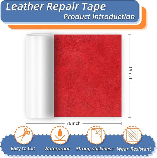 Self Adhesive Faux Leather Repair Patch,1Roll 15x78 Inch Leather Repair Tape for Furniture,Couch Tape for Couches,Bed,Car Seats,Chair,Red