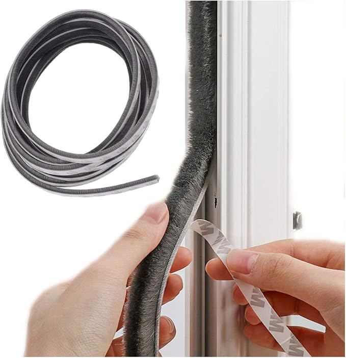 Weather Stripping Brush for Sliding Windows/Doors Frame Side,Pile Self Adhesive Weatherstrip Seal Strip Sealer Draft Stoppers (33ft x11/32 Backing x 3/16 Brush inch, White)