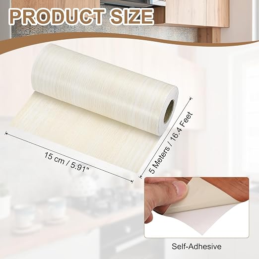 uxcell Wood Tape, 6 Inch x 16ft Self-Adhesive Wood Grain Repair Tape Patch with Plastic Scraper for Baseboards, Doors, Windows, Floor Repair and Furniture Renovation, Beige