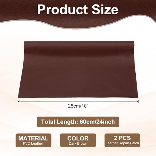 PATIKIL Leather Repair Patch, 2 Pack 10 x 24 Inch Self-Adhesive Vinyl Patch Furniture Tape Repair Kit for Sofas Couches Stools Chairs Cabinets Bags, Dark Brown