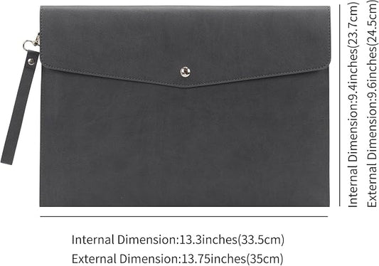 Wonderpool A4 Premium Faux Leather Envelope Documents Multifunction Folders Stationery Bag -Portfolio File for Paper Letter Stationery Organizer and Tablet Case PC Sleeve (Dark Gray)