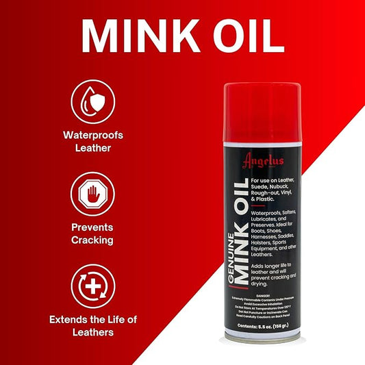 Angelus Genuine Professional Mink Oil Conditioner Spray, 5.5 oz - Premium Leather Conditioner, Waterproofs, Softens, Extends Life of Leather Shoes, Boots, Gloves, Saddles - for Suede, Nubuck, Vinyl