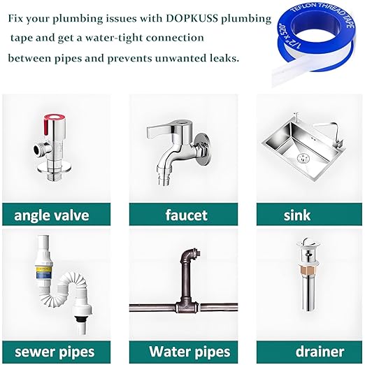 Teflon Plumbers Tape 5 Rolls 1/2 Inch(W) X 520 Inches(L),Pipe Sealing & Plumbing Thread Tape,PTFE Water Sealant Seal for Shower Head