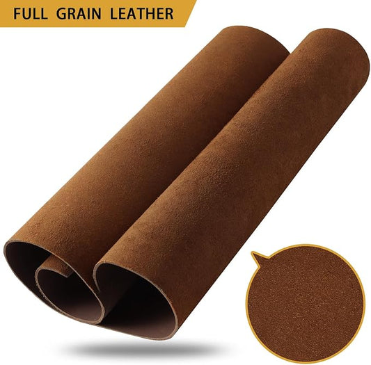 RingSun Genuine Leather Sheets for Crafts 24''X24'' Full Grain Leather Tooling Leather (2mm) Thick Cowhide Leather Pieces Square, Red Brown