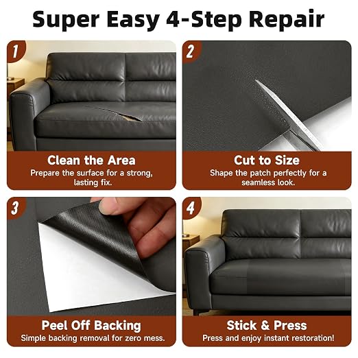 Leather Repair Tape, Heavy Duty Vinyl Repair Patch, Waterproof Self Adhesive Leather Repair Kit for Fixing Holes & Scratches on Couch, Car Seat, Furniture (Dark Grey, 15.7 x 59in)