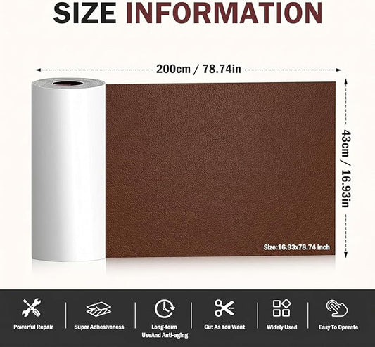 Leather Repair Patch, 17 x 79 Inch, Self Adhesive Leather Repair Tape, Large Vinyl Patch Kit, Vinyl Repair Tape, for Couches, Car Seats, Chairs, Furniture (Brown)