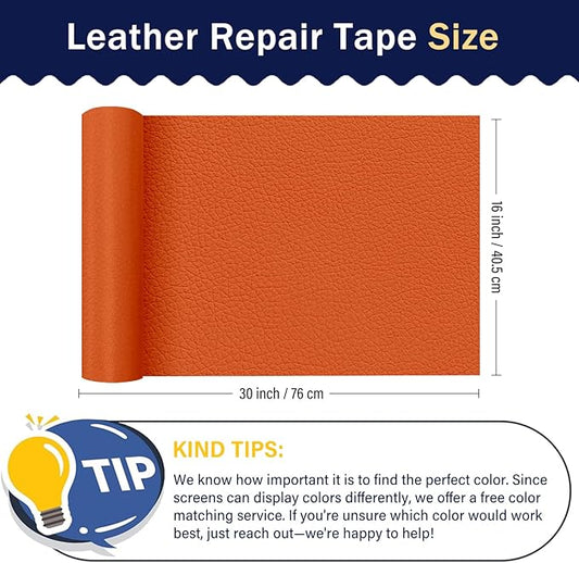 Zenyao Leather Repair Patch Tape - Self Adhesive Leather Repair Kit for Car Seat Furniture, Heavy Duty Vinyl Repair Patch for Couch Sofa, Waterproof Fix for Tears, 16x30 Inch Roll, Orange