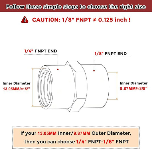 Pack of 2, 1/4" FeMale NPT to 1/8" FeMale NPT Solid Brass Pipe Fitting Coupler, Brass Coupling Hose Fittings Adapter for Pipe Leak Repair, Bathroom Remodeling, Tool Extensions