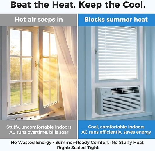 SWRT White Window Weather Sealing Tape, 2 in X 90 FT Summer Window Insulation, Air Conditioner and AC Seal, Self Adhesive Residue Free, Blocks Hot Air, Dust and Insects for Doors and Windows