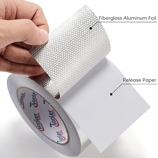 Fiberglass Aluminum Foil Tape 3in×82ft, Heavy Duty Flame Retardant Heat Shield, Reflective Thermal Insulation Adhesive for Exhaust Pipe, Muffler, Automotive & HVAC Duct Sealing