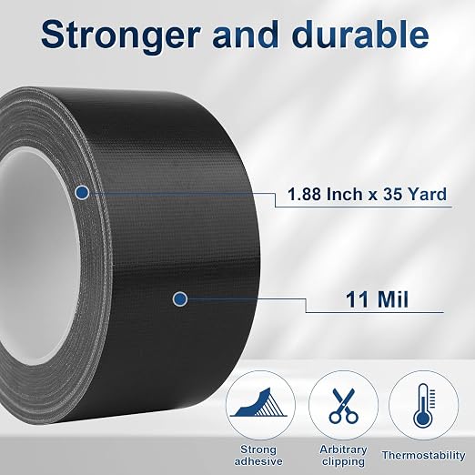 Black Duct Tape Heavy Duty, 1.88 Inch x 35 Yard Waterproof Strong Adhesive Duct Tape for Indoor Outdoor Repairs Tear by Hand, 1 Roll