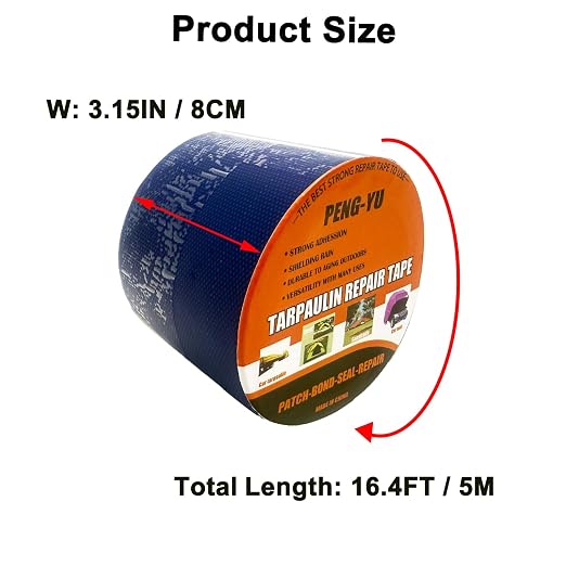 Heavy Duty Awning Repair Tape, Waterproof Strong Adhesive Patch, Instant Fix Tape for Tent, Boat Covers, Tarp, Sail, Canopy, Canvas, Tarpaulin, 3.15INX16FT, Blue