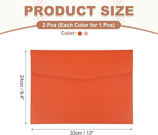 PATIKIL 2Pcs PU Leather A4 File Folder, Document Holder Envelope Waterproof Napa Texture Filing Organizer Portfolio Folder Case with Magnetic Snap Closure for Home Office, Orange, Pink